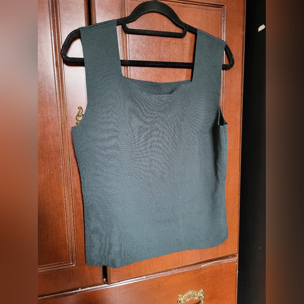 Kate Hill Stretch  Dark Green Cami Tank Top EUC XL